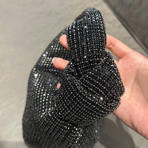 Black Rhinstone Knotted Handle Sparkle Shoulder Bag - Picture 3 of 11